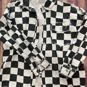 Black and White Checkered Distressed Jacket